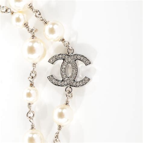 chanel crystal timeless cc necklace silver|chanel pearl long strand necklaces.